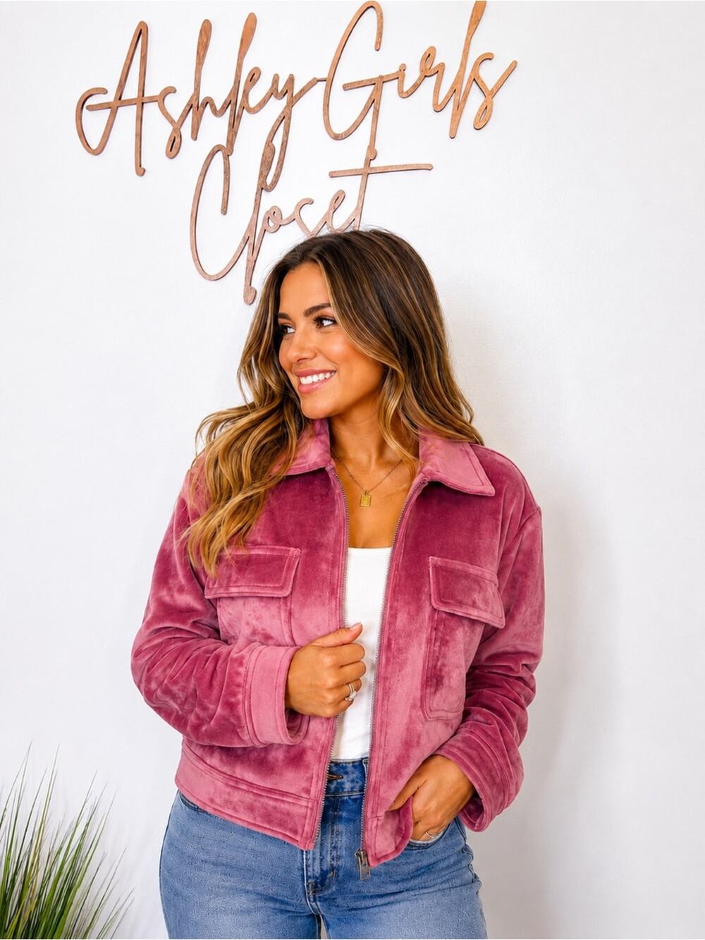 Nine West Pink Velvet Zip Front Jacket Size L
